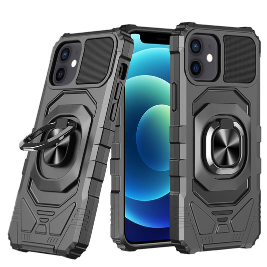 Apple iPhone 13 Mini 5.4 Robotic Hybrid with Magnetic Ring Stand Case Cover - Black (1101983)