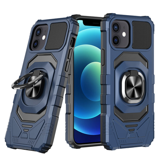 Apple iPhone 13 Mini 5.4 Robotic Hybrid with Magnetic Ring Stand Case Cover - Dark Blue (1102173)