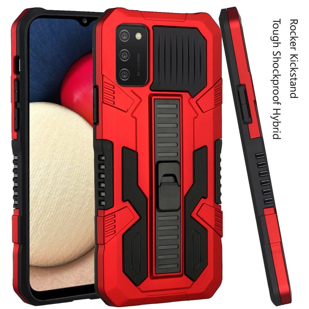 Samsung A02s Rocker Kickstand Tough Shockproof Hybrid Case Cover - Red (1100924)