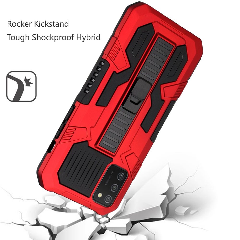 Samsung A02s Rocker Kickstand Tough Shockproof Hybrid Case Cover - Red (1100924)