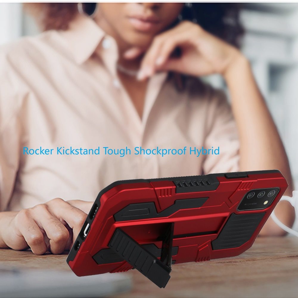 Samsung A02s Rocker Kickstand Tough Shockproof Hybrid Case Cover - Red (1100924)