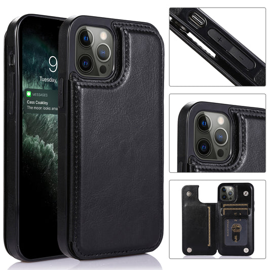 Apple iPhone 12 Mini 5.4 Luxury Side Magnetic Button Card ID Holder PU Leather Case Cover - Black (1101839)