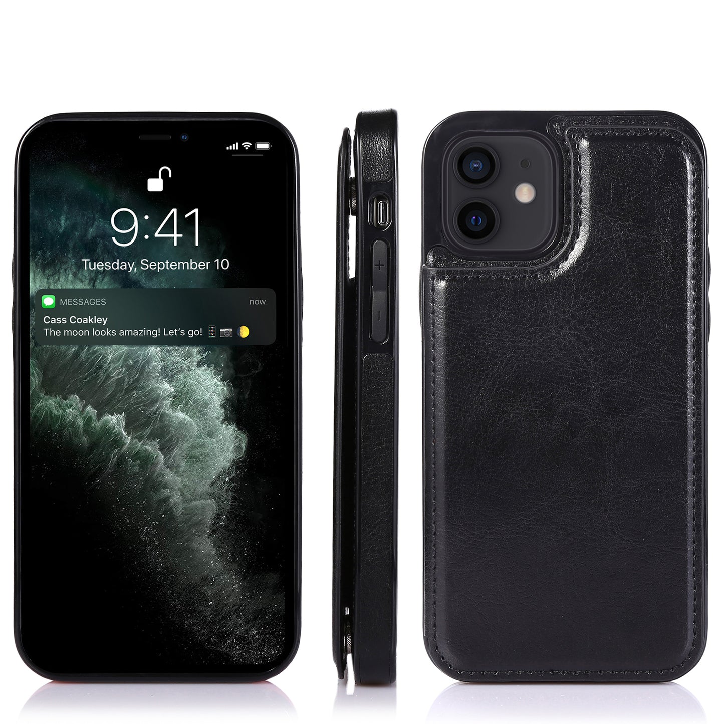 Apple iPhone 12 Mini 5.4 Luxury Side Magnetic Button Card ID Holder PU Leather Case Cover - Black (1101839)