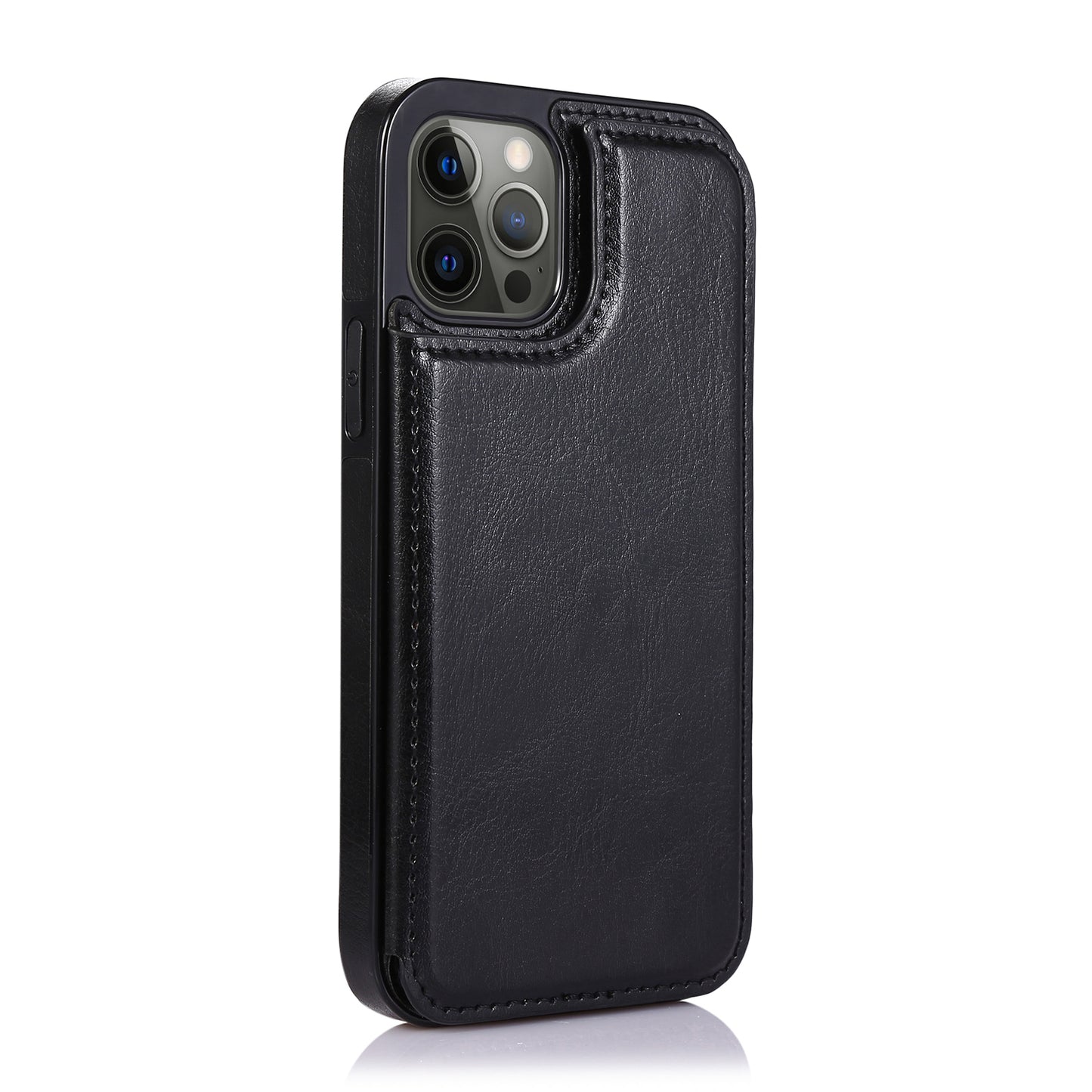 Apple iPhone 12 Mini 5.4 Luxury Side Magnetic Button Card ID Holder PU Leather Case Cover - Black (1101839)