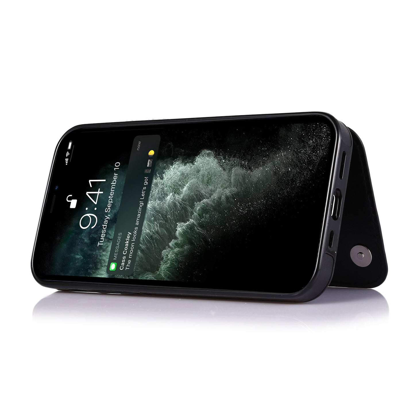 Apple iPhone 12 Mini 5.4 Luxury Side Magnetic Button Card ID Holder PU Leather Case Cover - Black (1101839)