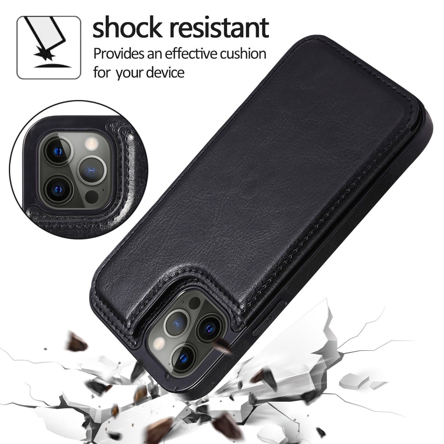 Apple iPhone 12 Mini 5.4 Luxury Side Magnetic Button Card ID Holder PU Leather Case Cover - Black (1101839)