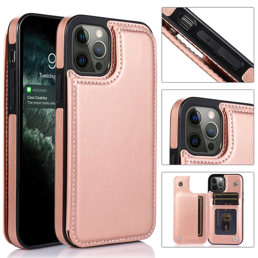 Apple iPhone 12 Mini 5.4 Luxury Side Magnetic Button Card ID Holder PU Leather Case Cover - Rose Gold (1101840)