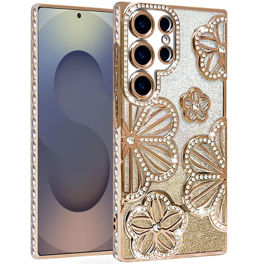 Samsung s26 Ultra Shimmer Glitter Floral Design Thick TPU Case Cover - Gold ( 1107831) (MSRP $49.99)