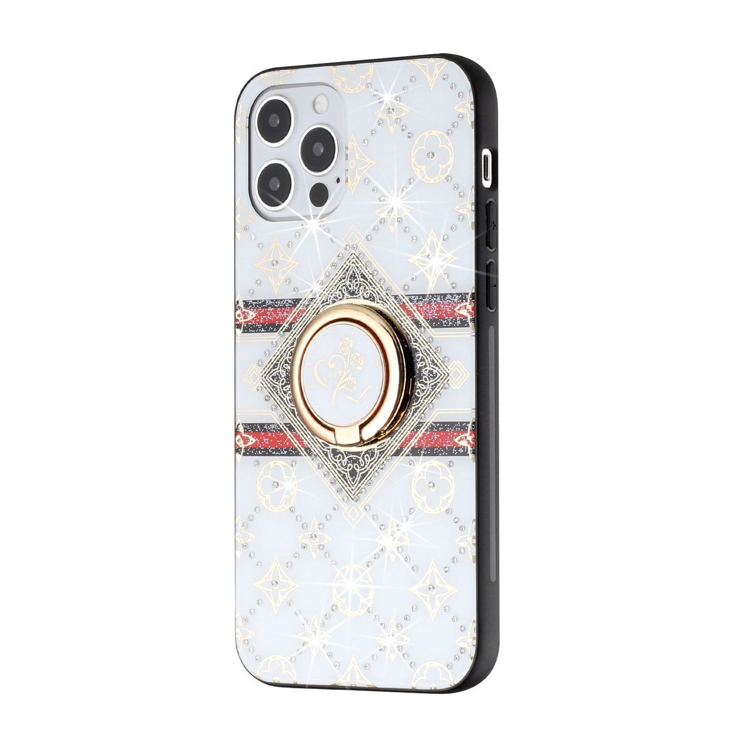 Apple iPhone 12 Pro Max 6.7 SPLENDID Diamond Glitter Ornaments Engraving Case Cover - Love Floral White (1101330)