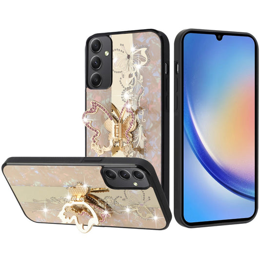 Samsung A15 5G SPLENDID Diamond Glitter Ornaments Engraving Case Cover - Enchanted Butterfly Gold ( 1103371) (MSRP $49.99)