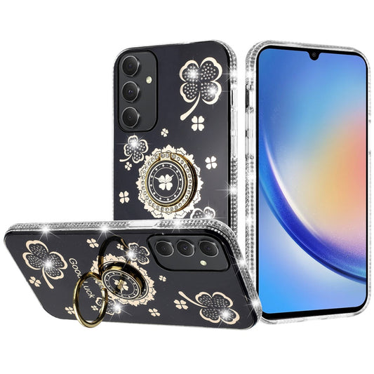 Samsung A15 5G Splendid Glitter with Diamonds All Around Edges Ring Stand Case Cover - Black ( 1103374) (MSRP $49.99)