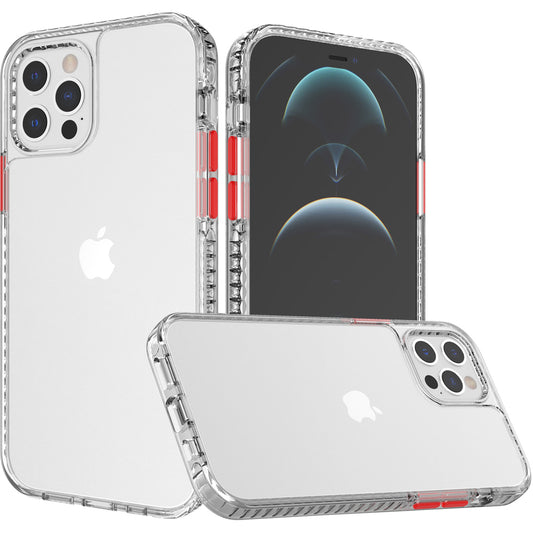 Apple iPhone 14 PRO 6.1" Thick Diamond Design Edged Colorful Buttons Hybrid Case Cover - Clear/Red (1104851)