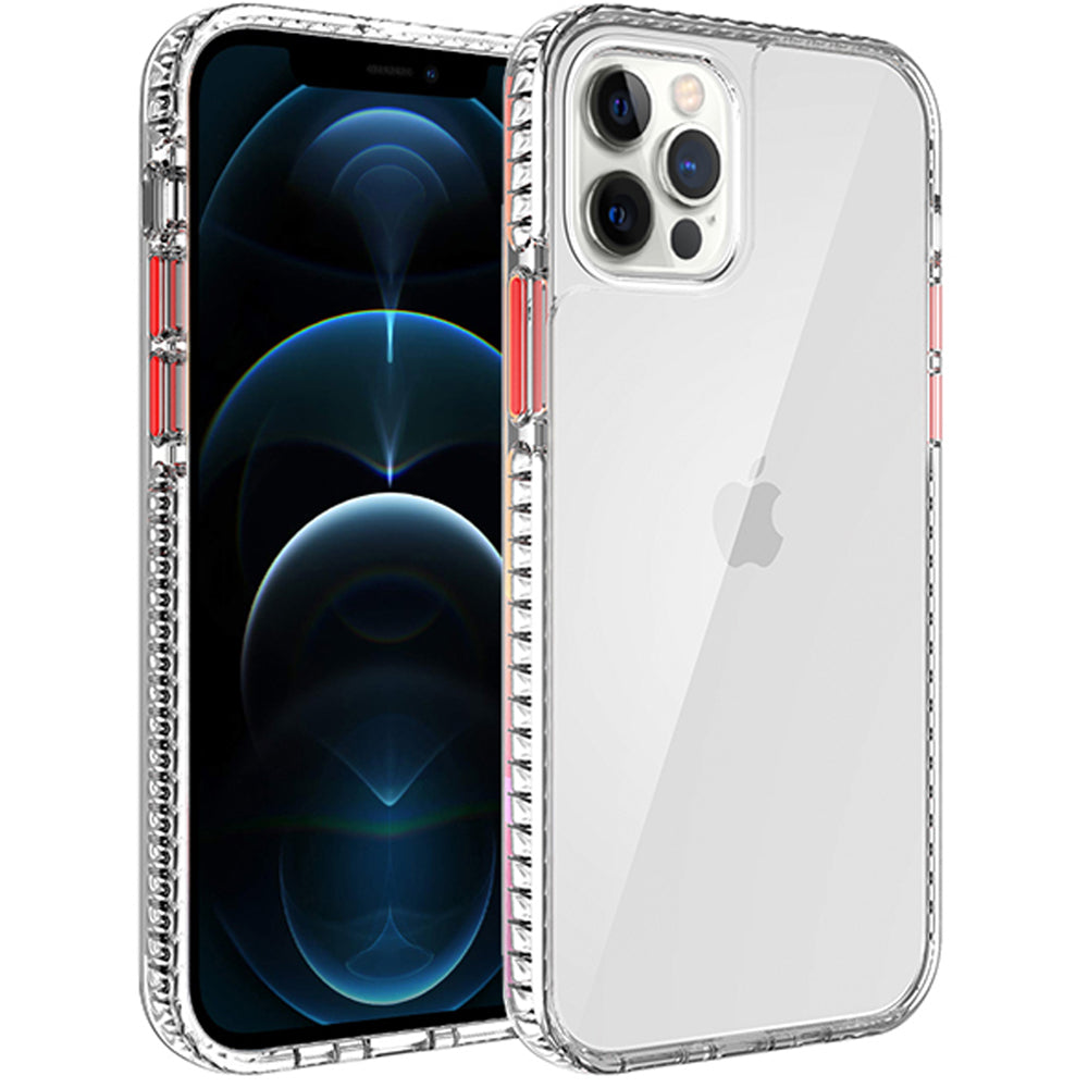 Apple iPhone 14 PRO 6.1" Thick Diamond Design Edged Colorful Buttons Hybrid Case Cover - Clear/Red (1104851)