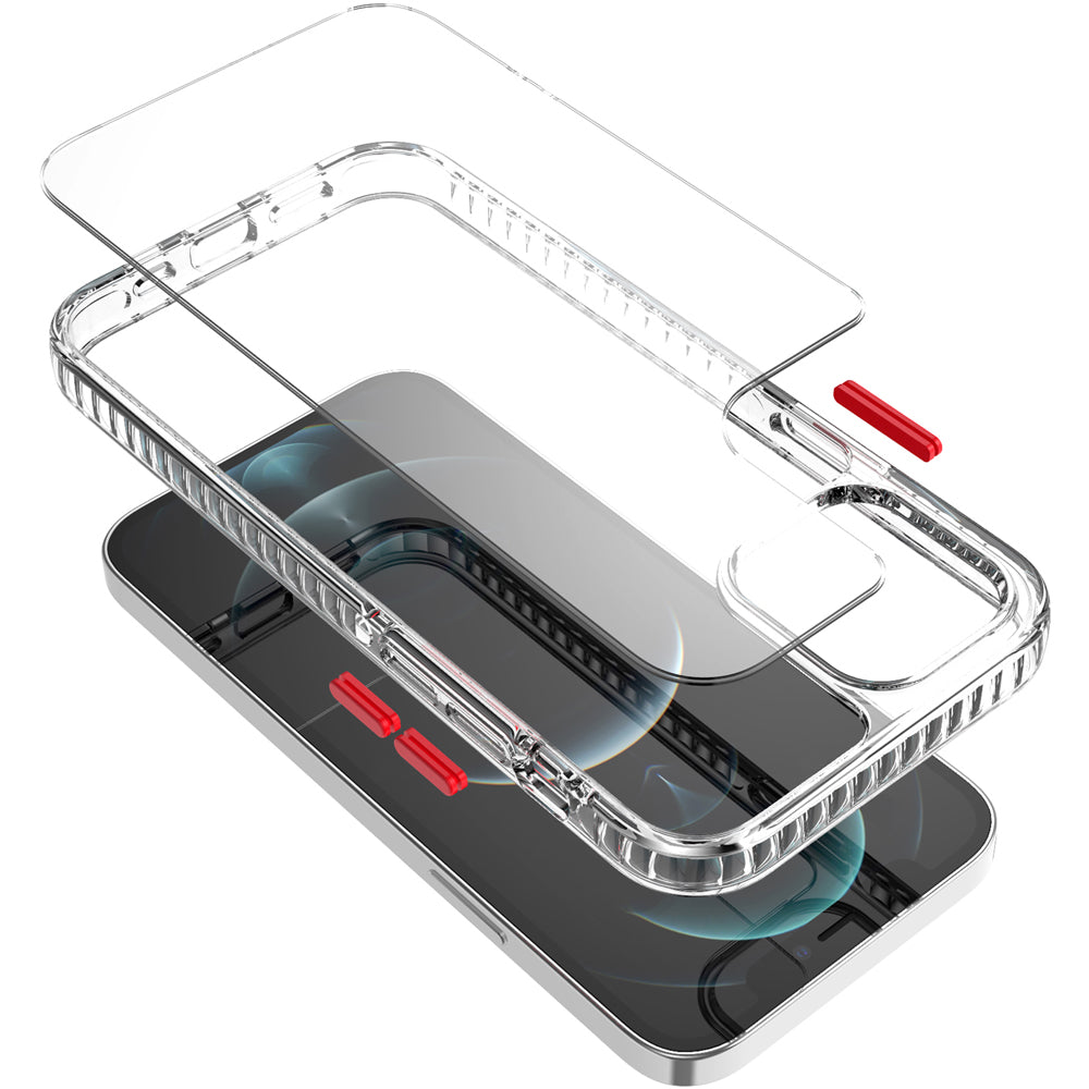 Apple iPhone 14 PRO 6.1" Thick Diamond Design Edged Colorful Buttons Hybrid Case Cover - Clear/Red (1104851)