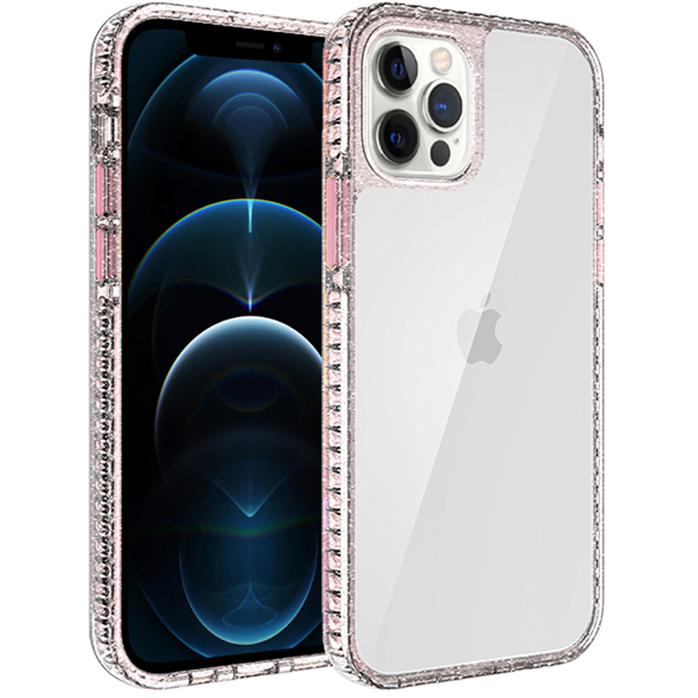Apple iPhone 14 PRO 6.1" Thick Diamond Design Edged Colorful Buttons Hybrid Case Cover - Rose Gold/Pink (1104852)
