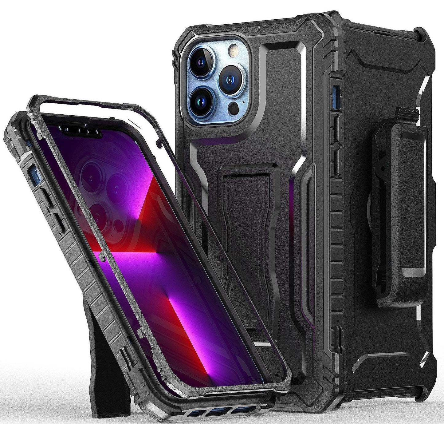 Apple iPhone 14 Plus 6.7" Tough 3in1 Holster Combo with Vertical Kickstand Cover Case - Black (1104865)