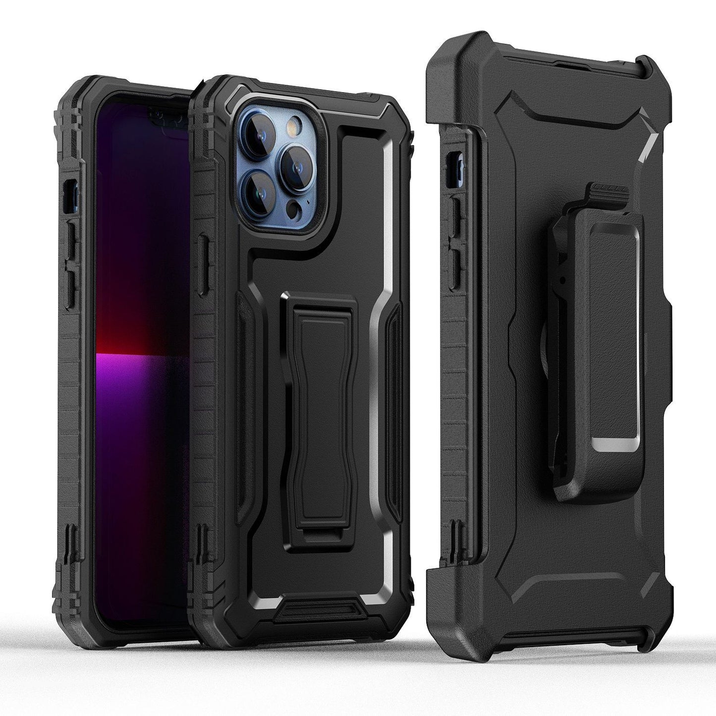 Apple iPhone 14 Plus 6.7" Tough 3in1 Holster Combo with Vertical Kickstand Cover Case - Black (1104865)