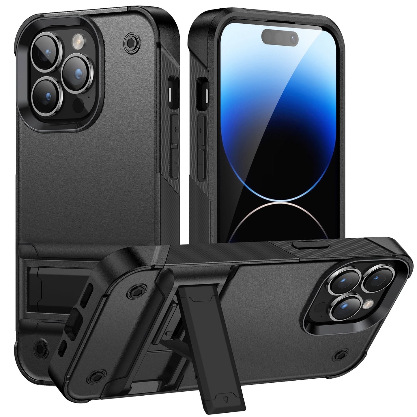 iPhone 12 & iPhone 12 Pro Thunder Kickstand Hybrid Case Cover - Black  (1107523)