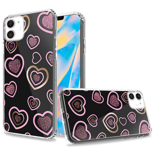 Apple iPhone 12 5.4 inch Trendy Electroplated Design on Ultra Thick Hybrid - Hearts (10286)