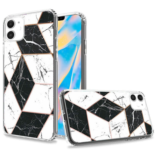 Apple iPhone 12 5.4 inch Trendy Electroplated Design on Ultra Thick Hybrid - Black Marble (10288)