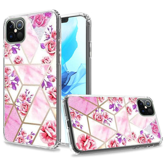 Apple iPhone 12 6.7 inch Trendy Electroplated Design on Ultra Thick Hybrid - Astonishing Flowers (10312)
