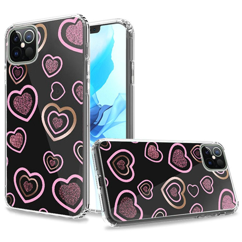 Apple iPhone 12 6.7 inch Trendy Electroplated Design on Ultra Thick Hybrid - Hearts (10315)