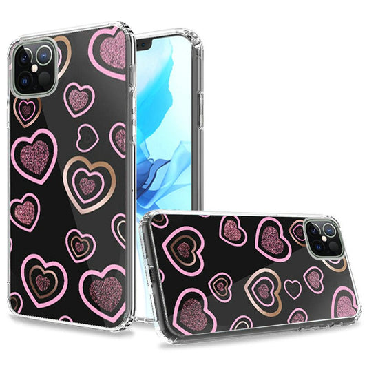 Apple iPhone 12 6.7 inch Trendy Electroplated Design on Ultra Thick Hybrid - Hearts (10315)