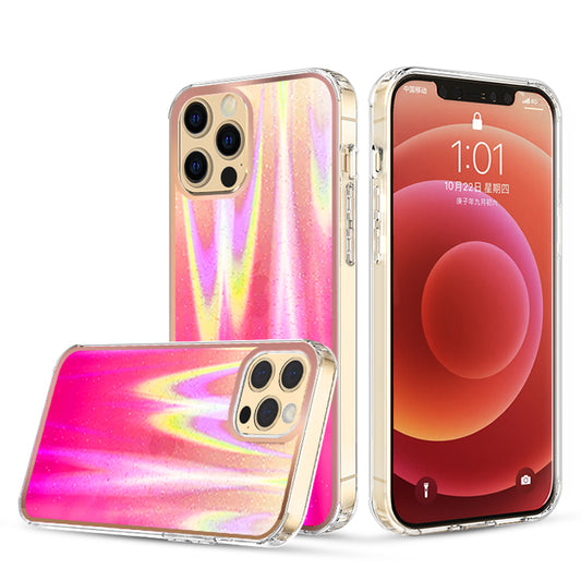 Apple  iPhone 13 Pro 6.1 Two Tone Transparent Glitter Chrome Shockproof Case Cover - Pink (1101999)