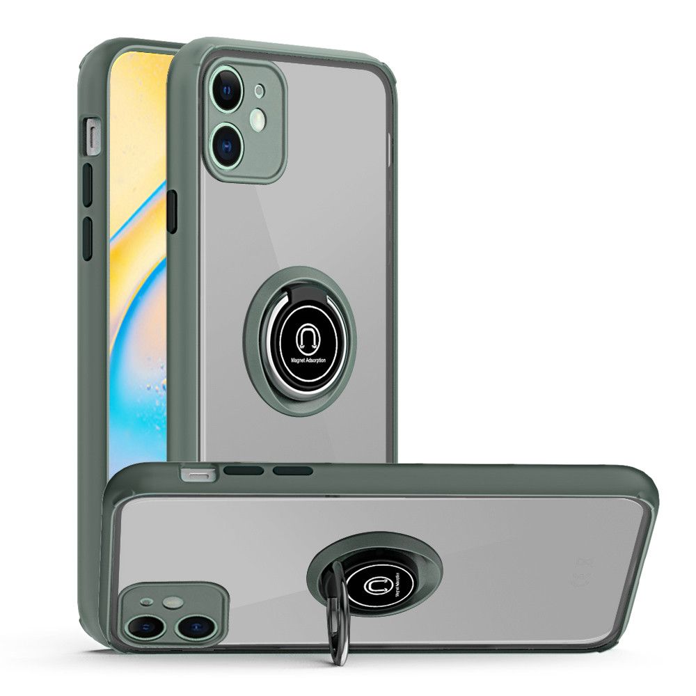 Apple iPhone 12 5.4 inch Premium Painted Leather w/ Magnetic Metal Ring - Midnight Green (10280)