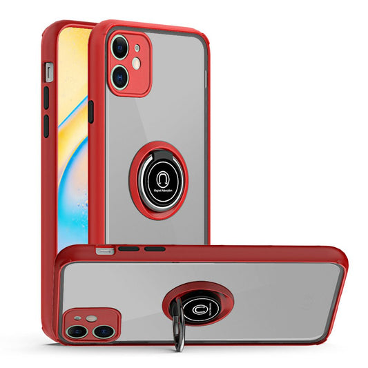 Apple iPhone 12 5.4 inch Premium Painted Leather w/ Magnetic Metal Ring - Red (10282)