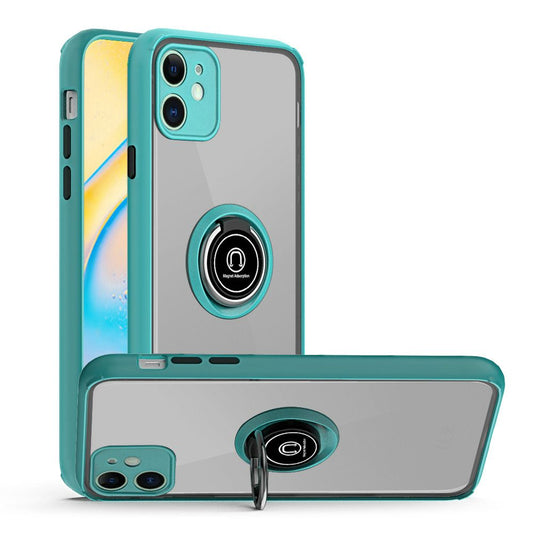 Apple iPhone 12 5.4 inch Premium Painted Leather w/ Magnetic Metal Ring - Teal (10284)