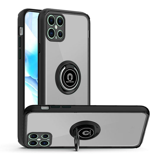 Apple iPhone 12 6.7 inch Premium Painted Leather w/ Magnetic Metal Ring- Black (10307)