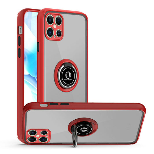 Apple iPhone 12 6.7 inch Premium Painted Leather w/ Magnetic Metal Ring- Red (10305)