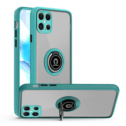 Apple iPhone 12 6.7 inch Premium Painted Leather w/ Magnetic Metal Ring- Teal (10309)