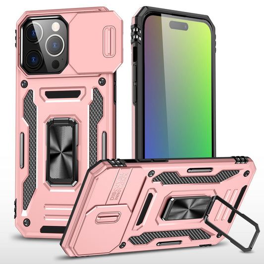 iPhone 15 Pro Max Utter Tough Metal Ring Movable Camera Window Hybrid Case Cover - Rose Gold (1106178)