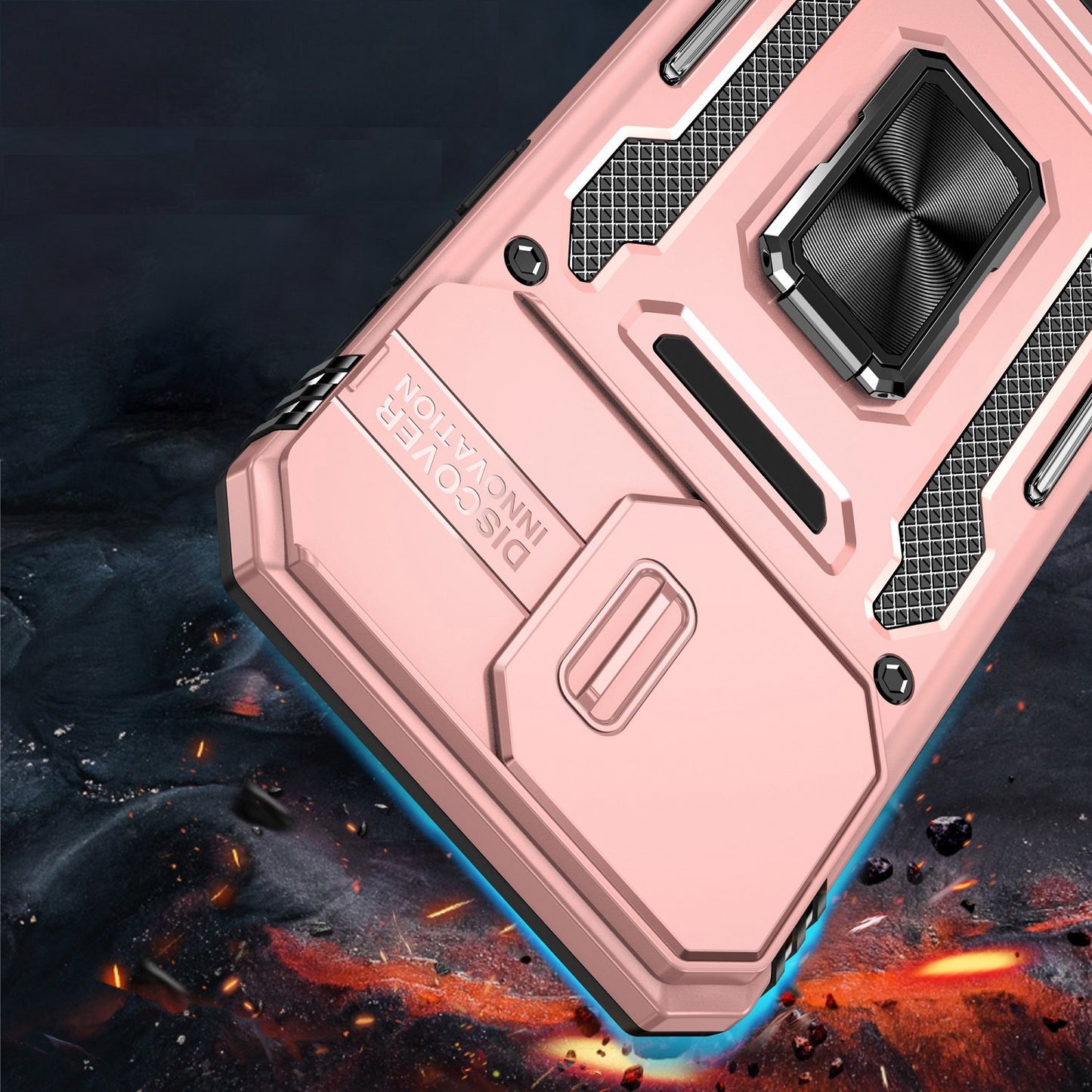 iPhone 15 Pro Max Utter Tough Metal Ring Movable Camera Window Hybrid Case Cover - Rose Gold (1106178)