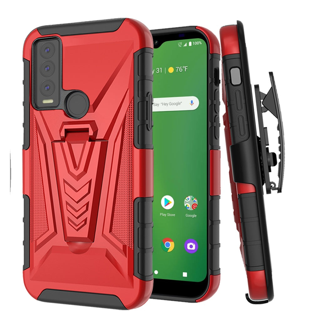 Cricket Ovation 3 V 3in1 Combo Kickstand Holster Cover Case - Red (1105272)