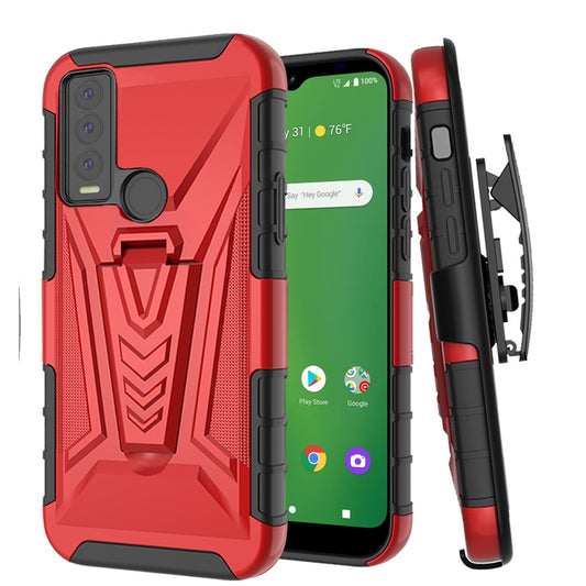 Cricket Ovation 3 V 3in1 Combo Kickstand Holster Cover Case - Red (1105272)