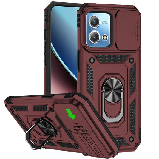 Motorola G Stylus 5G 2023 Well Protective Magentic Ring Stand Camera Protective Cover Case - Burgundy (1105755)