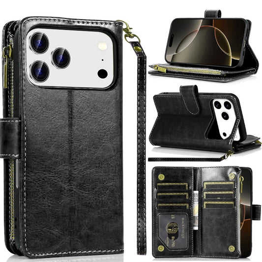 iPhone 17 Pro Max Luxury Wallet Card ID Zipper Money Holder Case Cover - Black ( 1107761) (MSRP $69.99)