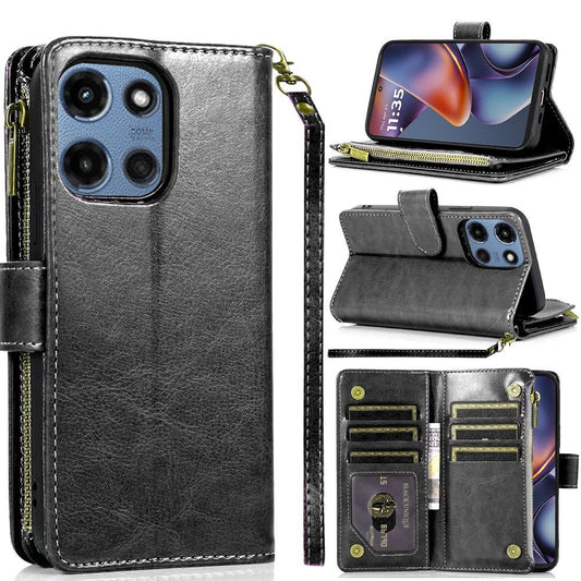 Moto G 5G 2025/2026 - G Play 2026 - Luxury Wallet Card ID Zipper Money Holder Case Cover - Black (1107550) (MSRP 59.99)