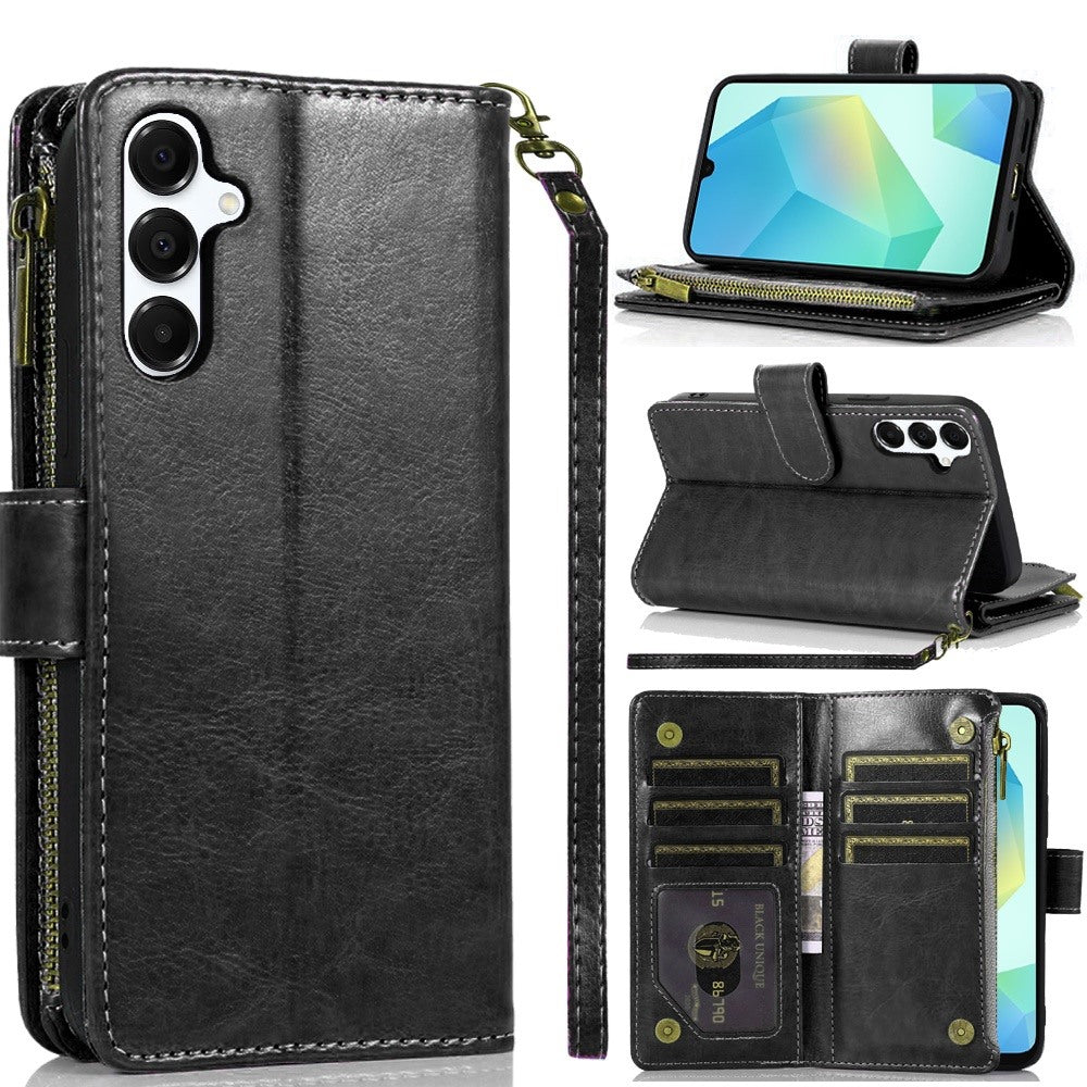 Samsung A16 5G Luxury Wallet Card ID Zipper Money Holder Case Cover - Black (1102492)