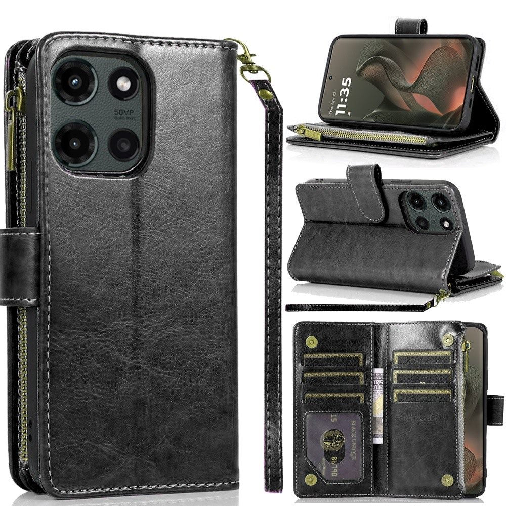 Motorola Edge 2025 Luxury Wallet Card ID Zipper Money Holder Case Cover - Black ( 1103564) (MSRP $59.99)
