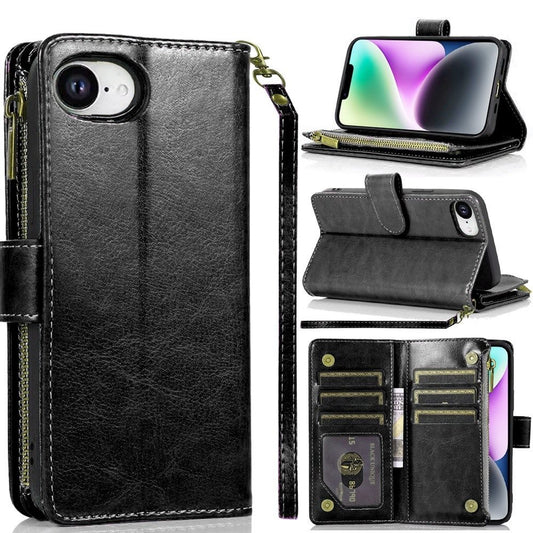 iPhone 17E / 16E / SE4 Luxury Wallet Card ID Zipper Money Holder - Black ( 1107783) (MSRP $69.99)