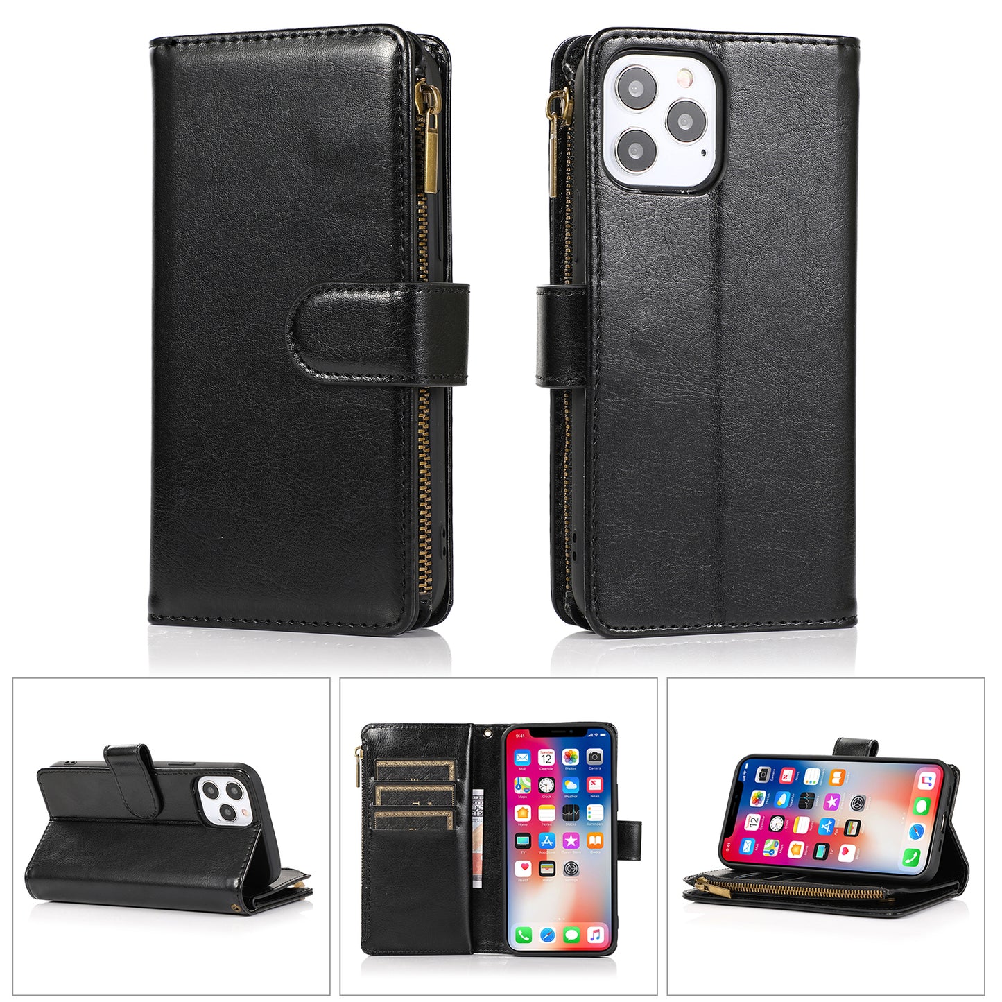 Samsung A53 5G Luxury Wallet Card ID Zipper Money Holder Case Cover - Black (1103560)