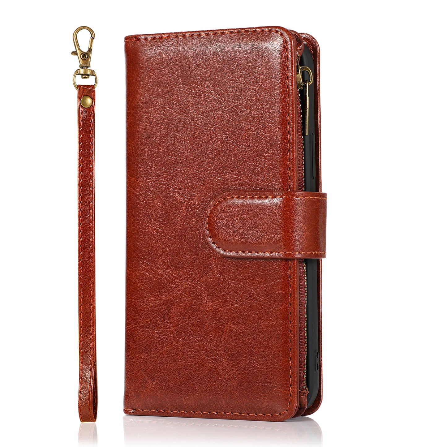 Samsung A53 5G Luxury Wallet Card ID Zipper Money Holder Case Cover - Brown (1103561)