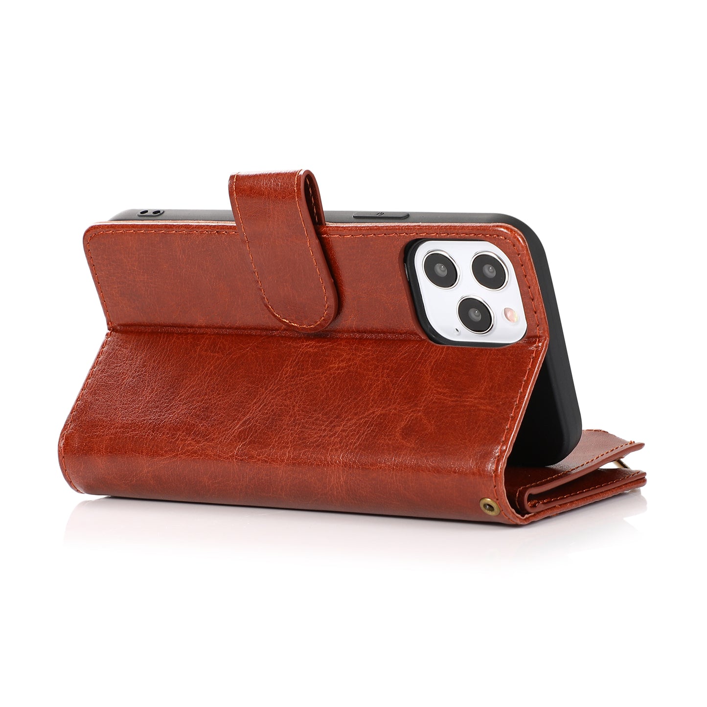 Samsung Galaxy A13 5G Luxury Wallet Card ID Zipper Money Holder Case Cover - Brown (1103287)