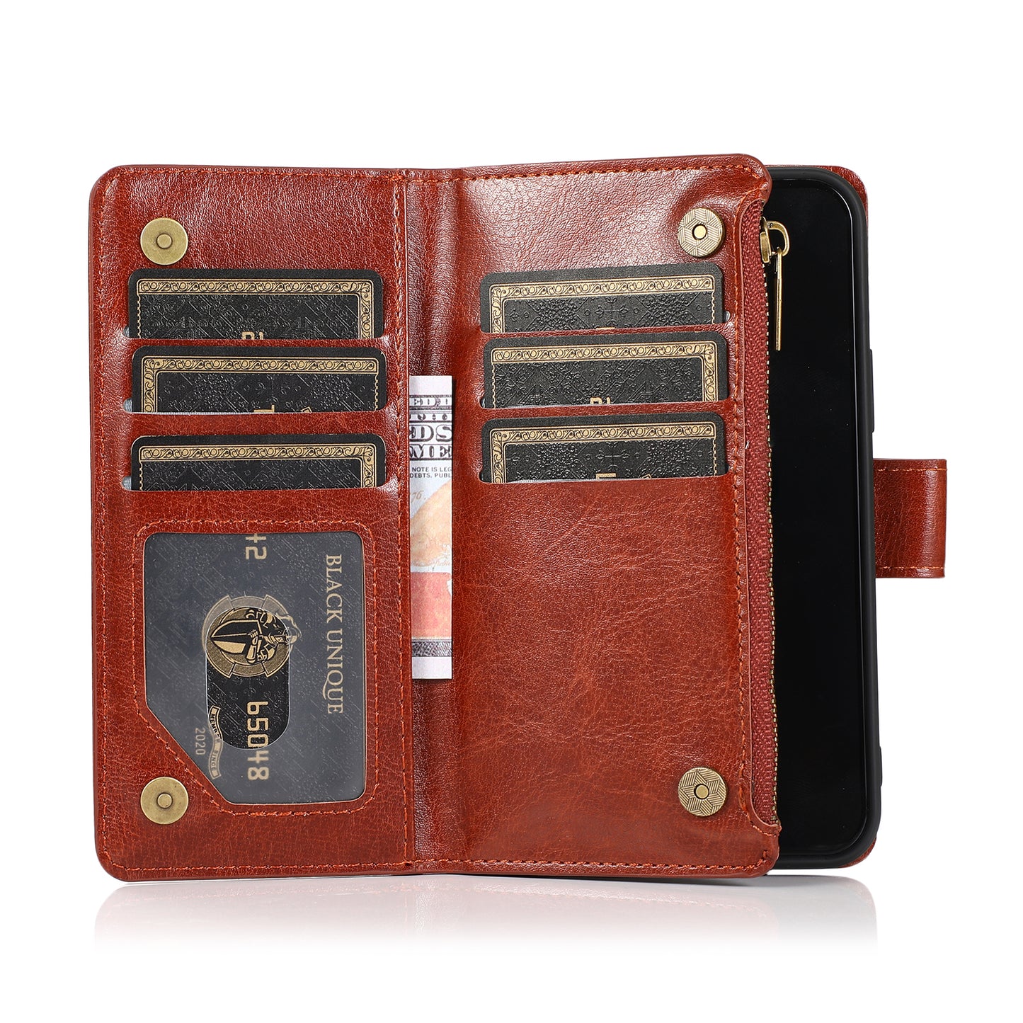Samsung A53 5G Luxury Wallet Card ID Zipper Money Holder Case Cover - Brown (1103561)