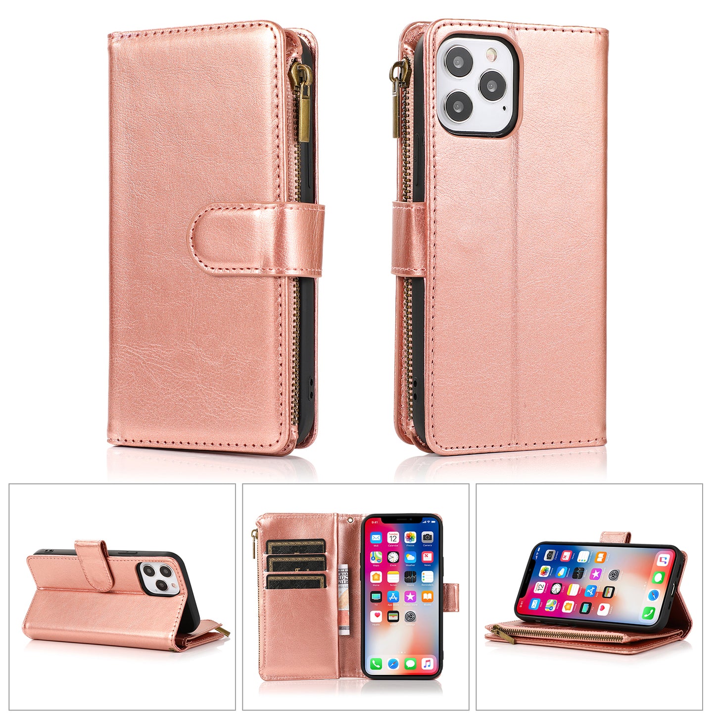 Motorola G Stylus 5G 2023 Luxury Wallet Card ID Zipper Money Holder Case Cover - Rose Gold (1105771)