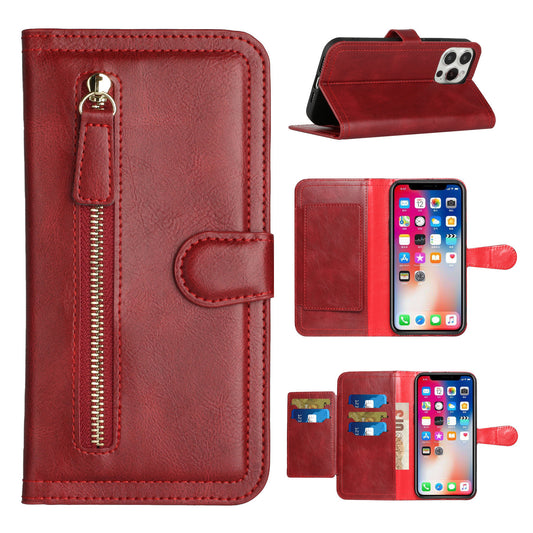 Samsung A23 5G Premium Wallet MultiCard Holder Money Zipper With Magnetic Flap - Red (1105100)
